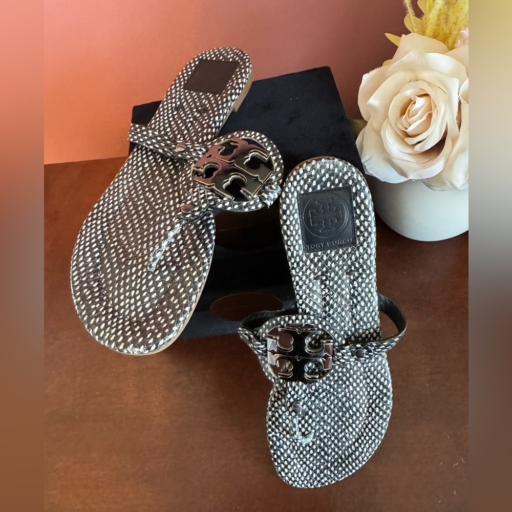 Tory Burch Polka Dot Snake Print Miller Sandals - Size 11
